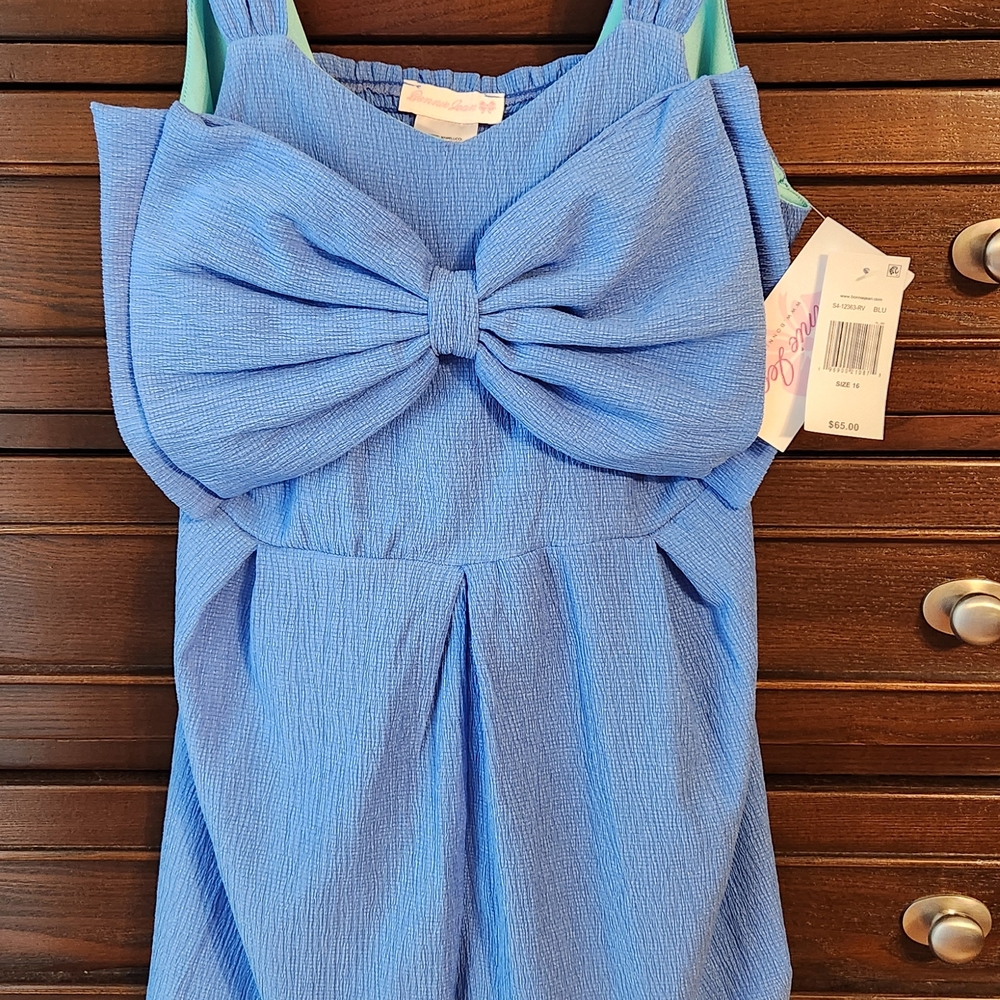 Bonnie Jean Girls Blue Bow Romper Size 16, NWT